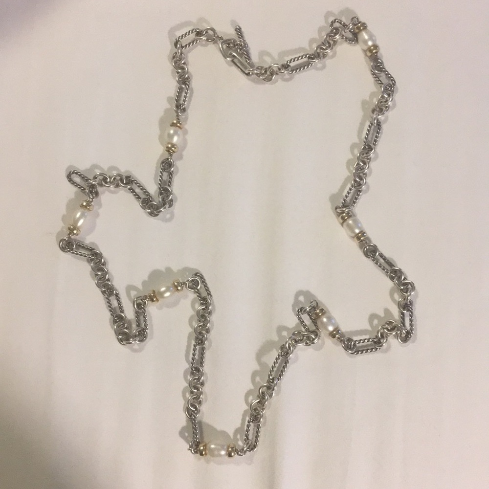 David Yurman chain necklace with pearls and gold